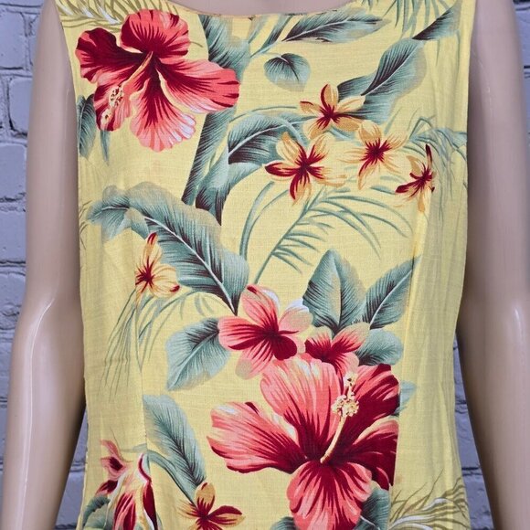Hilo Hattie Yellow Floral Flanged Sleeveless Dress, Women's Medium - Picture 2 of 10